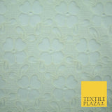 Ivory Cream Ecru Floral Striped Fair Isle Embroidered Net Dress Fabric Mesh