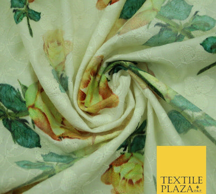 Falling Single Roses Embroidered 100% Cotton Lawn Print Fashion Fabric Craft