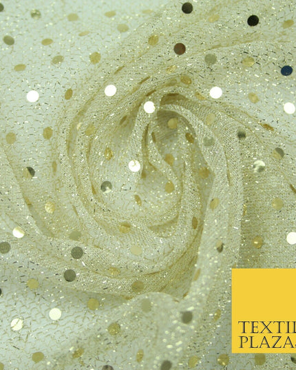 Cream Gold 4mm Sequin Hologram Stretch Fabric Sparkly Dress Dance Fancy 2253