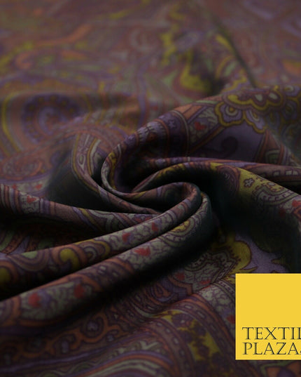 Vintage Purple Intricate Paisley Italian Printed Silky Fine Taffeta Fabric 2616