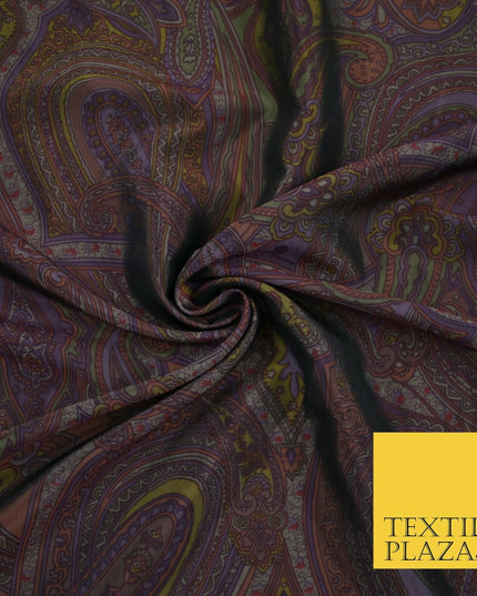 Vintage Purple Intricate Paisley Italian Printed Silky Fine Taffeta Fabric 2616