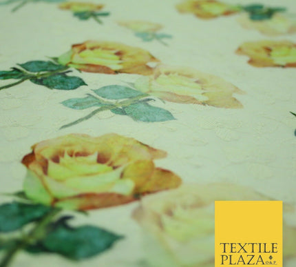 Falling Single Roses Embroidered 100% Cotton Lawn Print Fashion Fabric Craft
