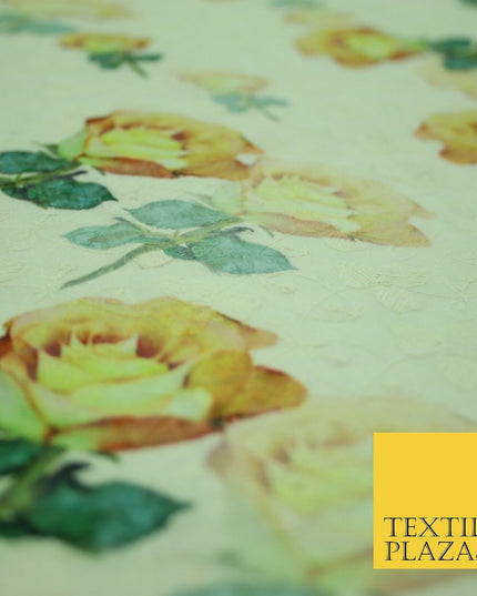 Falling Single Roses Embroidered 100% Cotton Lawn Print Fashion Fabric Craft