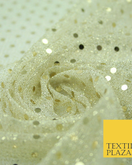Cream Gold 4mm Sequin Hologram Stretch Fabric Sparkly Dress Dance Fancy 2253