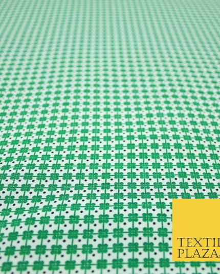 White Green Irish Four Leaf Clover St Patrick's Day Rayon Printed Viscose Fabric