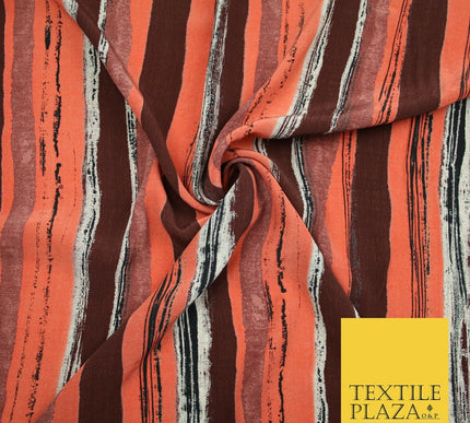 Vintage Striped Brown Terracotta Italian Printed Cupro Fabric Made In Italy 2612