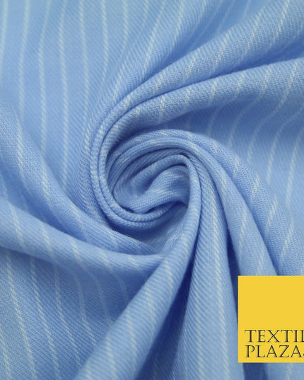 Sky Blue White Pinstripe Soft Brushed Twill Effect Fabric Pyjamas Nightwear 2218