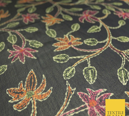 Kalamkari Style Small Intricate Floral Printed Sheen Soft Georgette Dress Fabric