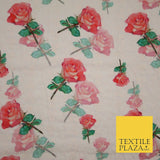 Falling Single Roses Embroidered 100% Cotton Lawn Print Fashion Fabric Craft