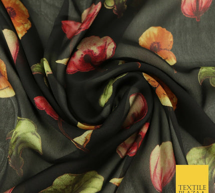 Floral Floating Multicolour Flowers Printed Sheen Soft Georgette Dress Fabric
