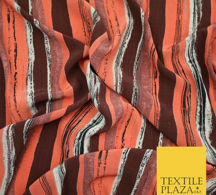 Vintage Striped Brown Terracotta Italian Printed Cupro Fabric Made In Italy 2612
