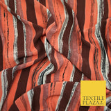 Vintage Striped Brown Terracotta Italian Printed Cupro Fabric Made In Italy 2612