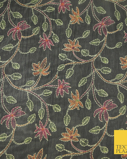 Kalamkari Style Small Intricate Floral Printed Sheen Soft Georgette Dress Fabric