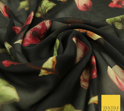 Floral Floating Multicolour Flowers Printed Sheen Soft Georgette Dress Fabric