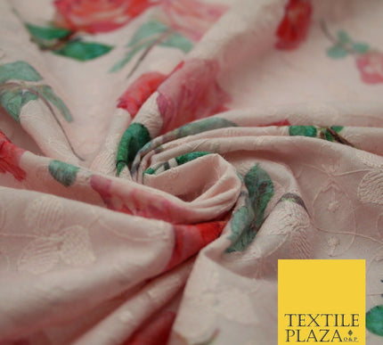 Falling Single Roses Embroidered 100% Cotton Lawn Print Fashion Fabric Craft