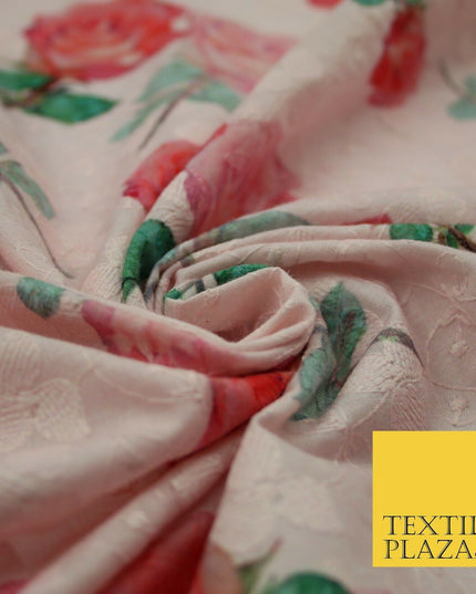 Falling Single Roses Embroidered 100% Cotton Lawn Print Fashion Fabric Craft