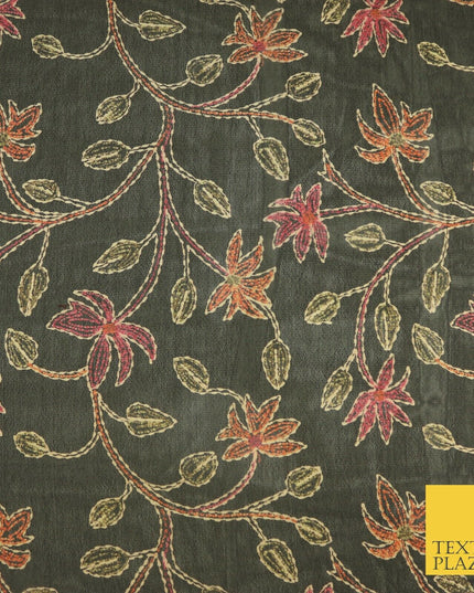 Kalamkari Style Small Intricate Floral Printed Sheen Soft Georgette Dress Fabric