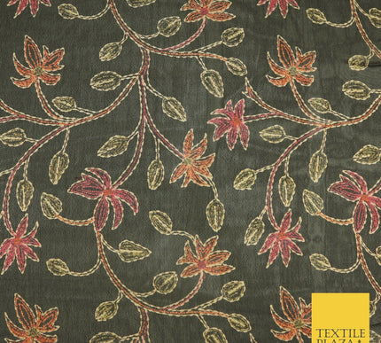 Kalamkari Style Small Intricate Floral Printed Sheen Soft Georgette Dress Fabric