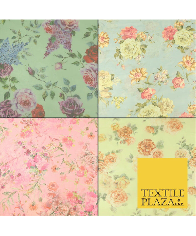 Italian Design Premium Floral Digital Printed Sheer Organza 100%Polyester Fabric