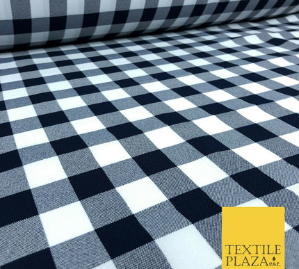Navy & White Gingham Check Bi-Stretch Fabric - Uniform Skirts Trousers 58" 1350