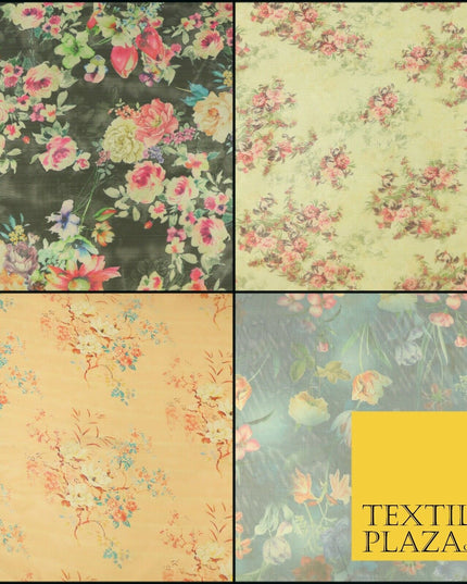 Italian Design Premium Floral Digital Printed Sheer Organza 100%Polyester Fabric