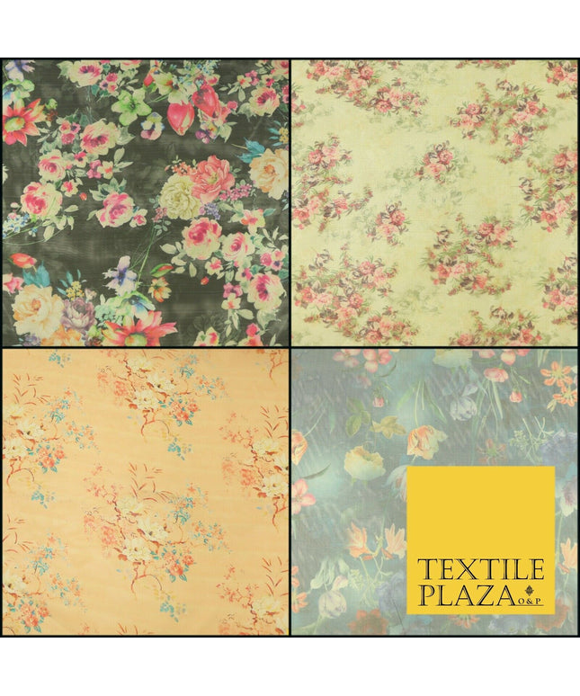 Italian Design Premium Floral Digital Printed Sheer Organza 100%Polyester Fabric