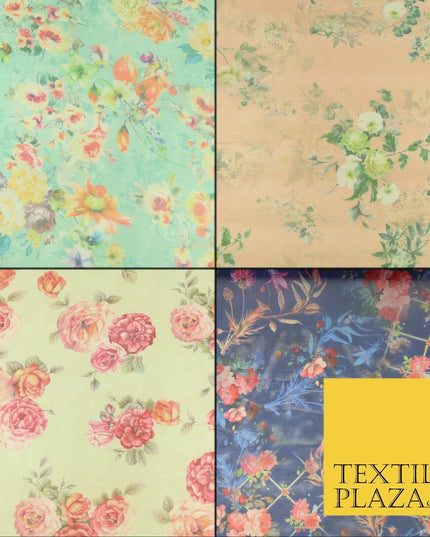 Italian Design Premium Floral Digital Printed Sheer Organza 100%Polyester Fabric