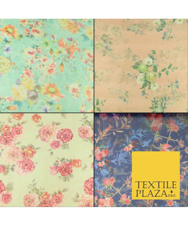Italian Design Premium Floral Digital Printed Sheer Organza 100%Polyester Fabric