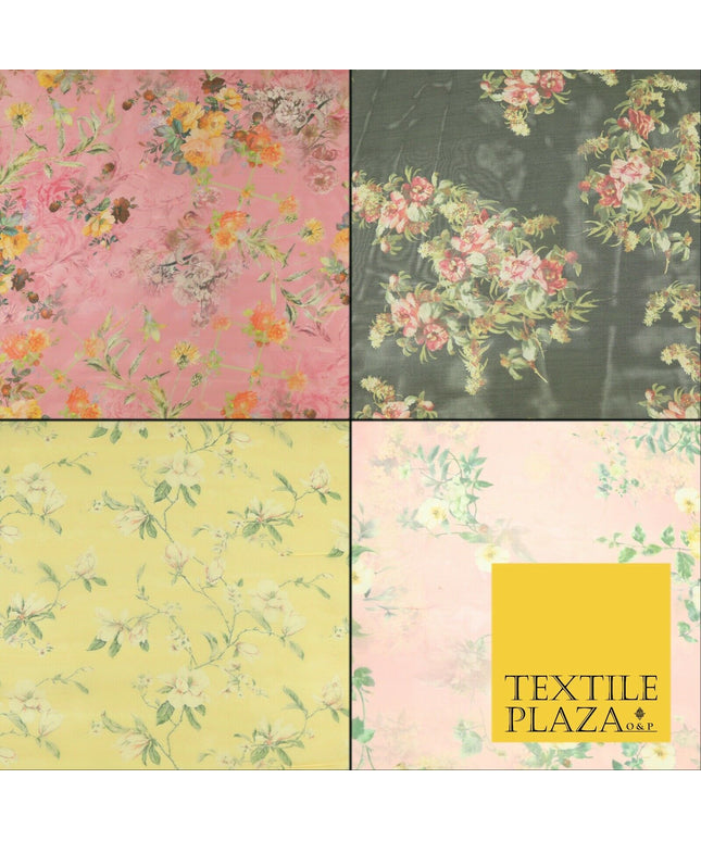 Italian Design Premium Floral Digital Printed Sheer Organza 100%Polyester Fabric