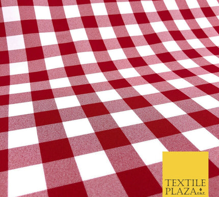 Red & White Gingham Check Bi-Stretch Fabric - Uniform Skirts Trousers 58" 1349