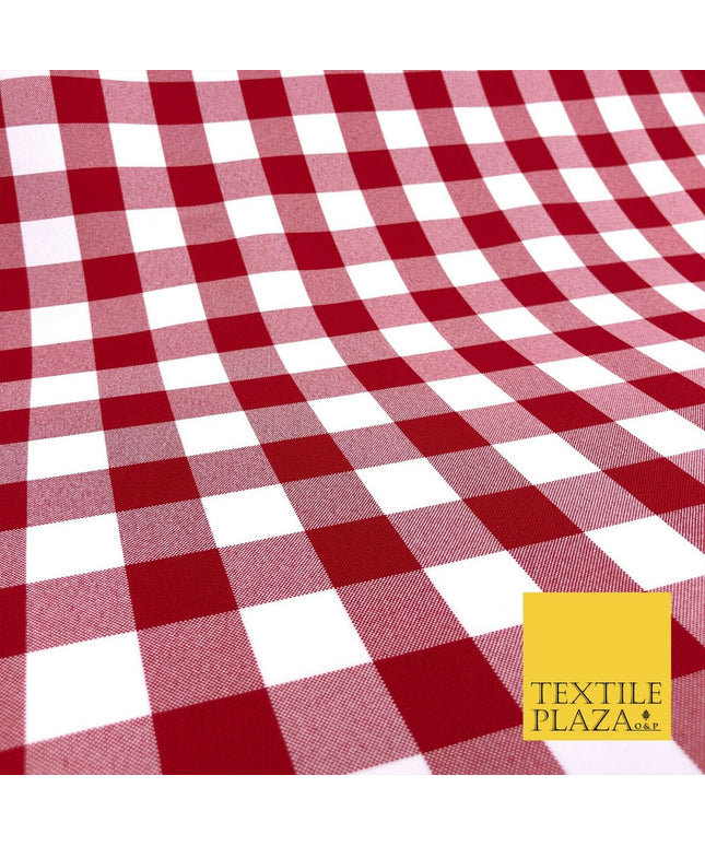 Red & White Gingham Check Bi-Stretch Fabric - Uniform Skirts Trousers 58" 1349
