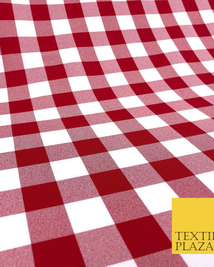 Red & White Gingham Check Bi-Stretch Fabric - Uniform Skirts Trousers 58" 1349