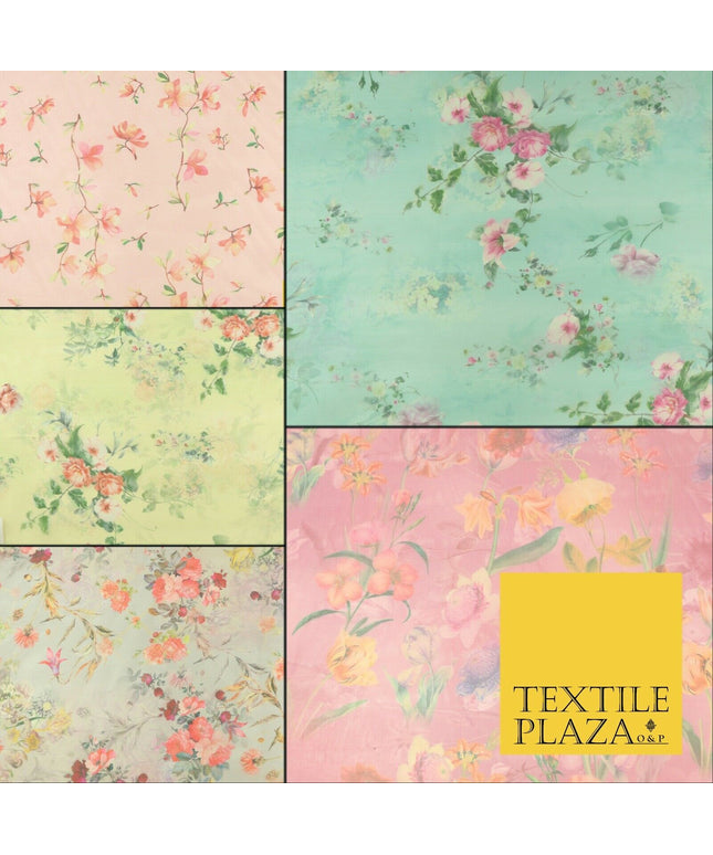 Italian Design Premium Floral Digital Printed Sheer Organza 100%Polyester Fabric