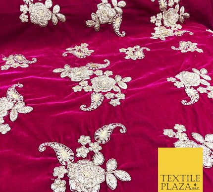 PINK Ornate Floral Paisley Cluster Embroidered Velvet Dress Fabric 1095