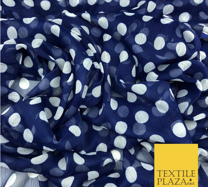 Navy Blue with White Polka Dot Spotted Crinkle Chiffon Dress Craft QF821