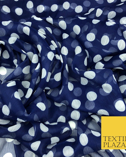 Navy Blue with White Polka Dot Spotted Crinkle Chiffon Dress Craft QF821
