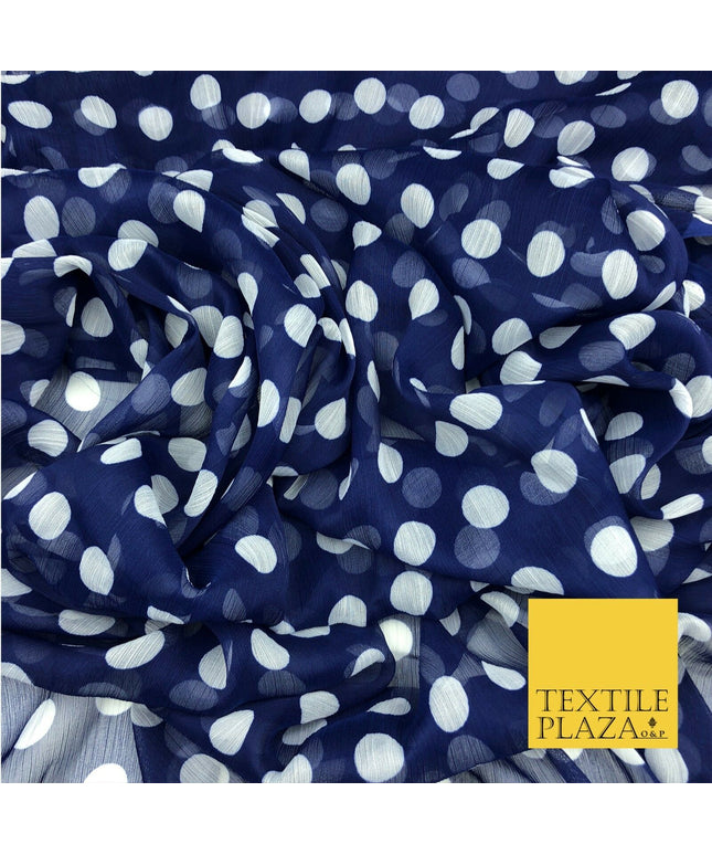 Navy Blue with White Polka Dot Spotted Crinkle Chiffon Dress Craft QF821