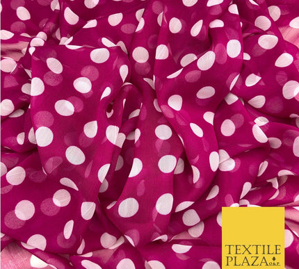 Dark Pink with White Polka Dot Spotted Crinkle Chiffon Minnie Dress Craft QF819