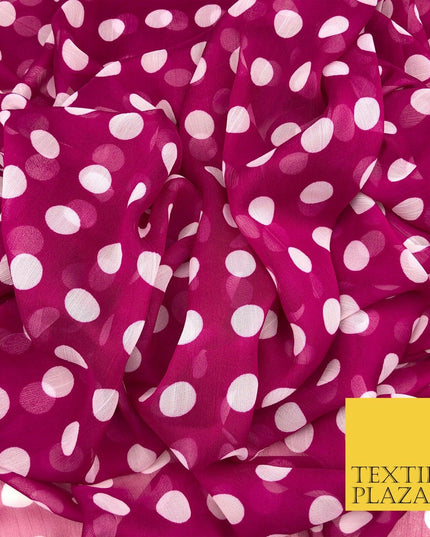 Dark Pink with White Polka Dot Spotted Crinkle Chiffon Minnie Dress Craft QF819