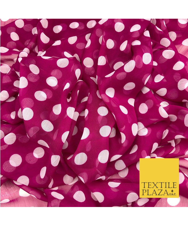 Dark Pink with White Polka Dot Spotted Crinkle Chiffon Minnie Dress Craft QF819