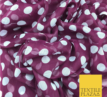 Mauve Purple with White Polka Dot Spotted Crinkle Chiffon Dress Craft QF815