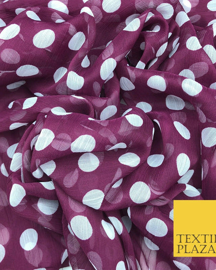 Mauve Purple with White Polka Dot Spotted Crinkle Chiffon Dress Craft QF815