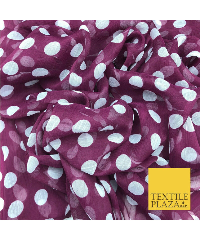 Mauve Purple with White Polka Dot Spotted Crinkle Chiffon Dress Craft QF815