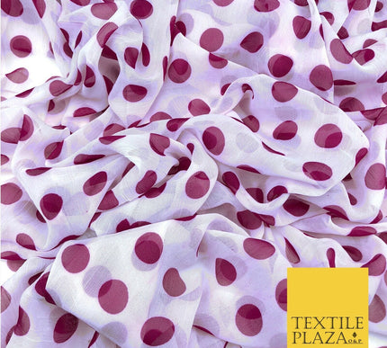 Off White with Mauve Purple Polka Dot Spotted Crinkle Chiffon Dress Craft QF816