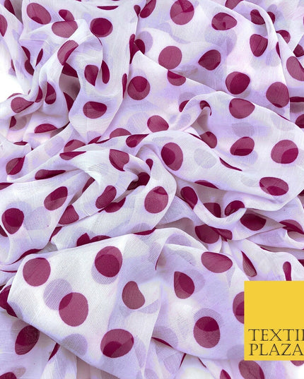 Off White with Mauve Purple Polka Dot Spotted Crinkle Chiffon Dress Craft QF816