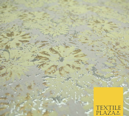 Tea Green Grey Petunia Floral Silver Metallic Brocade Jacquard Dress Fabric 1893