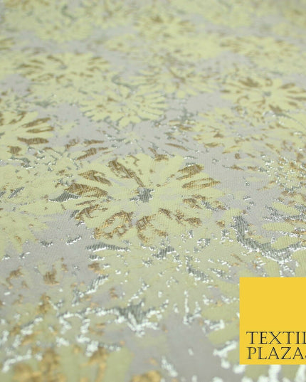 Tea Green Grey Petunia Floral Silver Metallic Brocade Jacquard Dress Fabric 1893