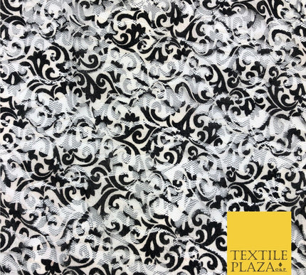 Ornate Swirl Black White Ivory Net Lace Fabric Trendy Dress Fashion 45" GE809