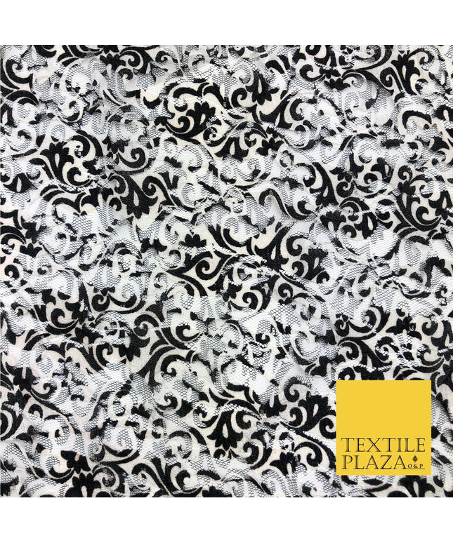 Ornate Swirl Black White Ivory Net Lace Fabric Trendy Dress Fashion 45" GE809