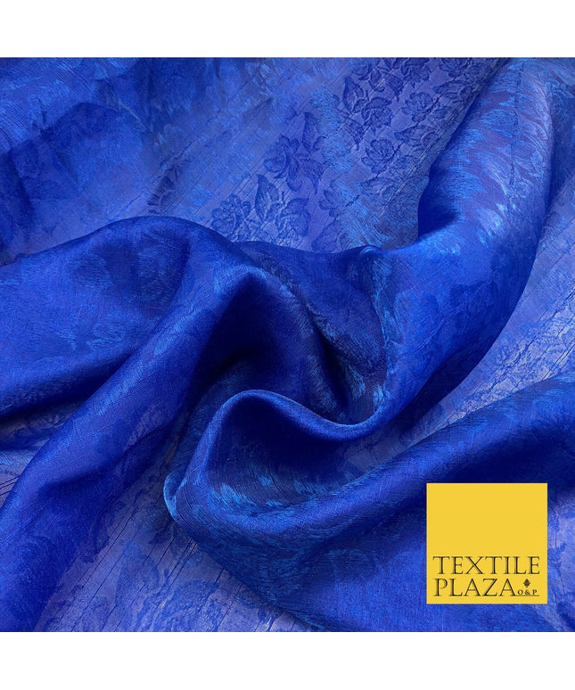 Premium Royal Blue Fancy Floral Shimmer Jacquard Fabric Dress Material 45" NC655